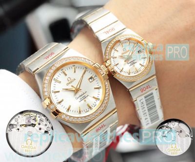 Perfect Replica Omega Constellation Lovers Watch Diamond Bezel 2-Tone Gold